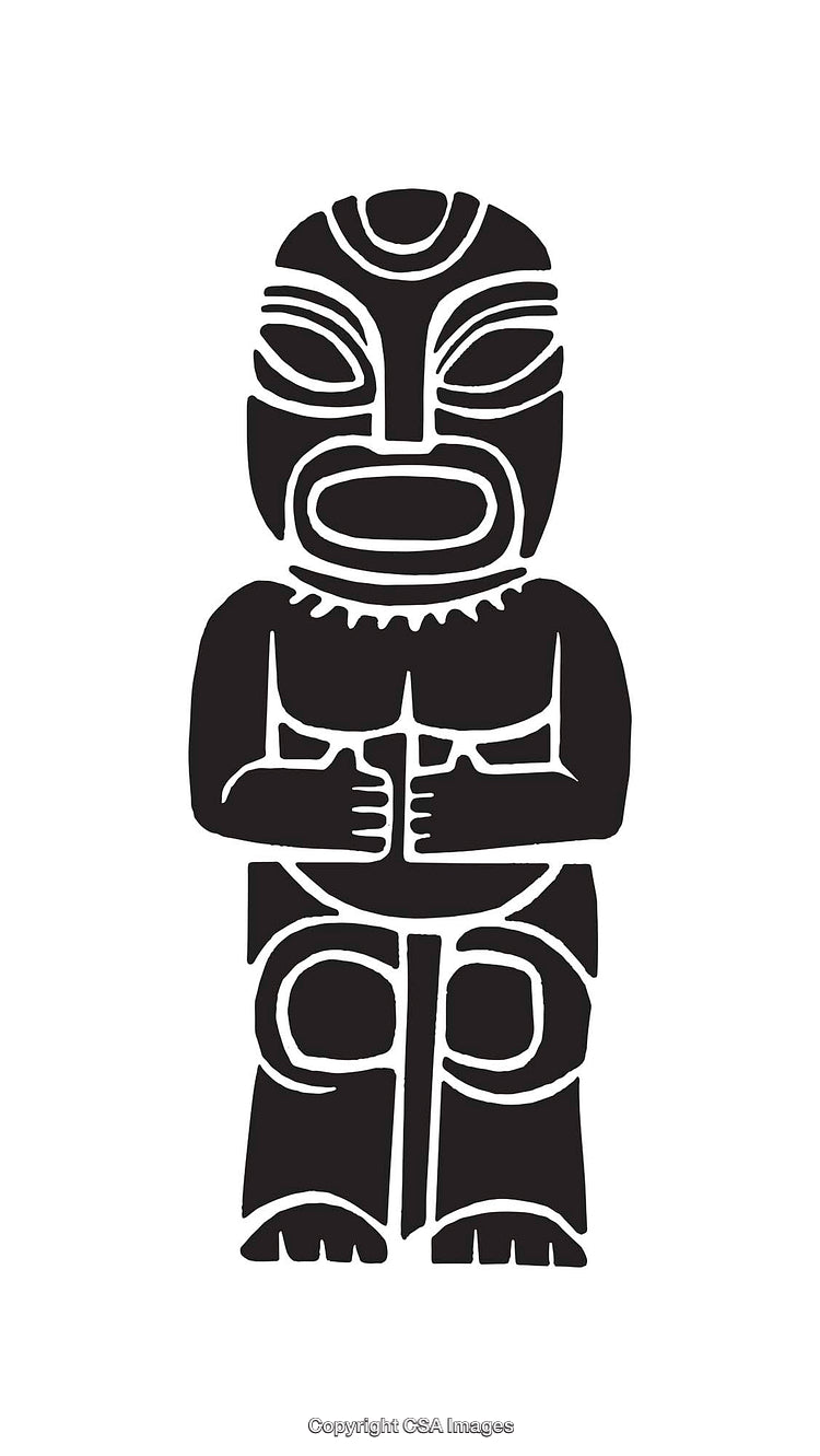 Tribal-Inspired Black and White Line Art Illustration Featuring an Ancient Symbol
