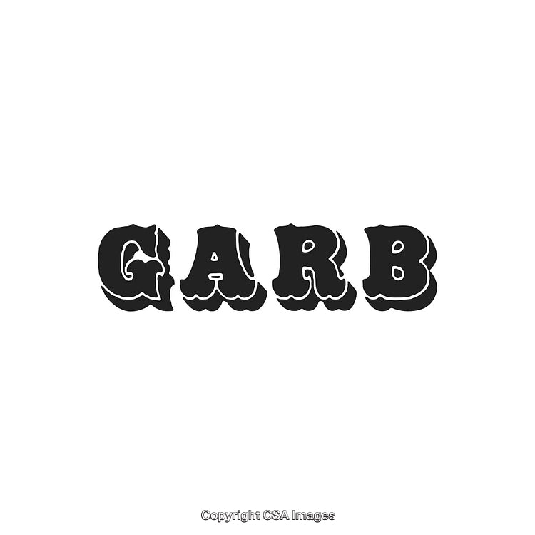 Bold Black Retro Font Reading Garb on White Background