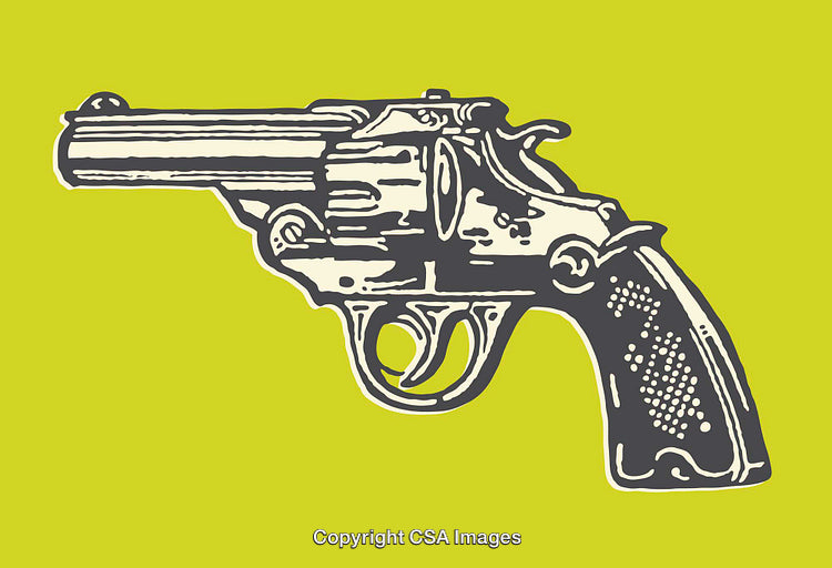 Vintage Revolver Line Art Illustration on Bold Green Background