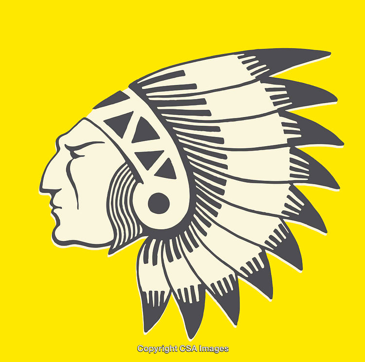 Native American Headdress Illustration on Bright Yellow Background