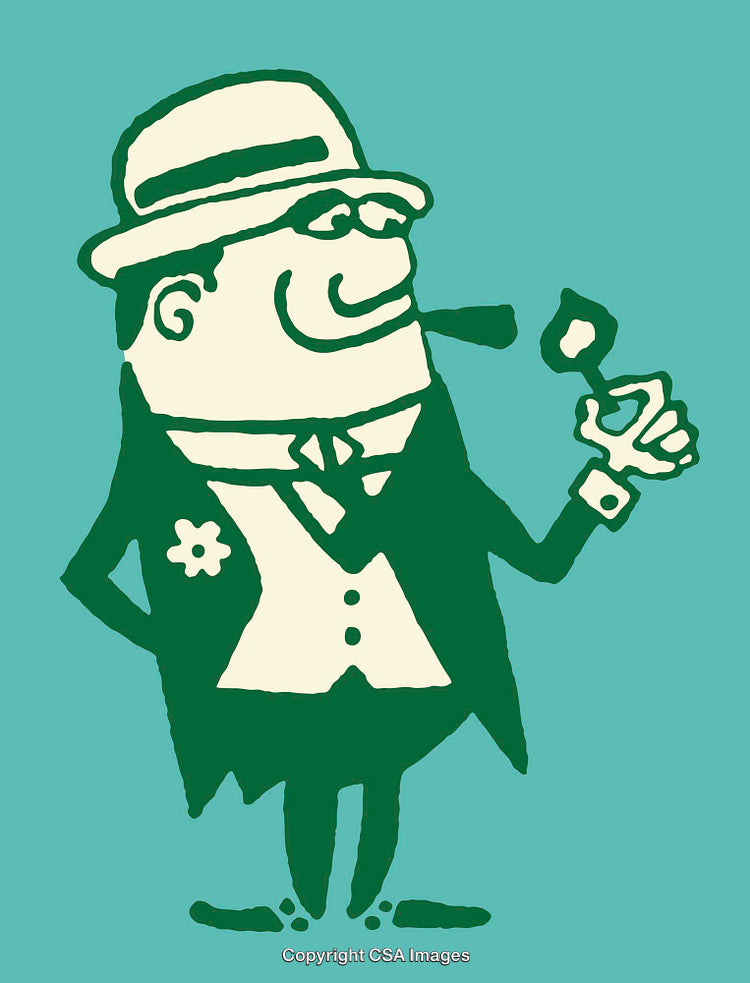 Retro Styled Gentleman Illustration Holding Pipe in Line Art Design