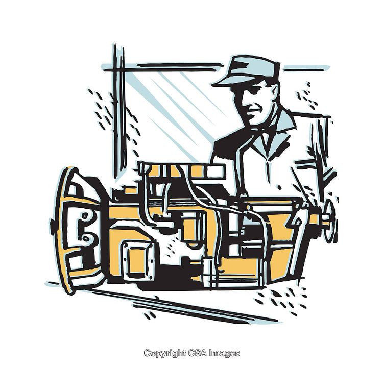Colored Illustration of an Engineer Inspecting Machinery in a Workshop Setting