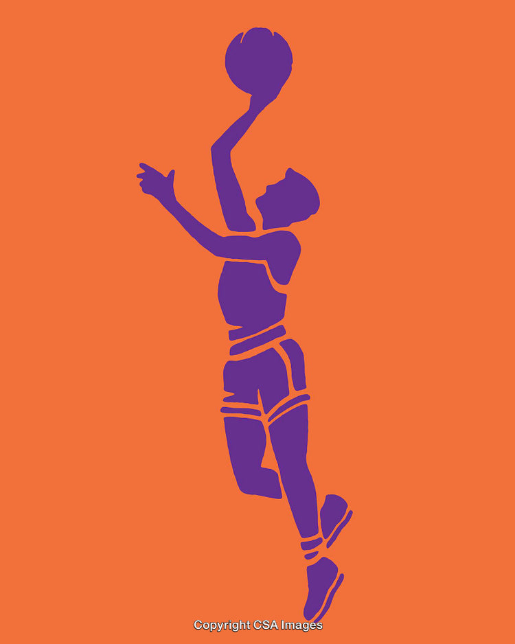 Silhouette of Athlete Playing Basketball Against Vibrant Orange Background