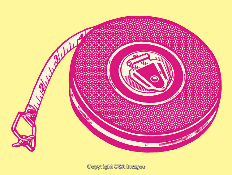 Vintage Tape Measure Line Art Illustration in Vibrant Pink and Yellow
