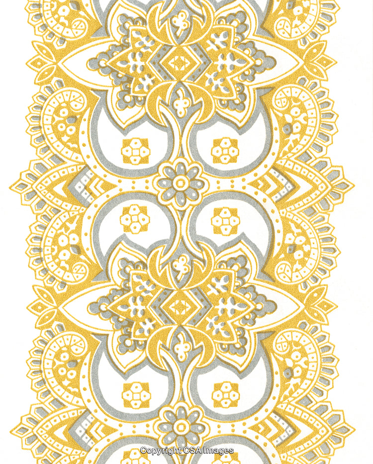 Intricate Gold and Gray Floral Patterned Ornamental Design Illustration