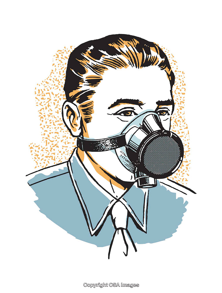 Vintage Illustration of Man Wearing Protective Respirator Mask
