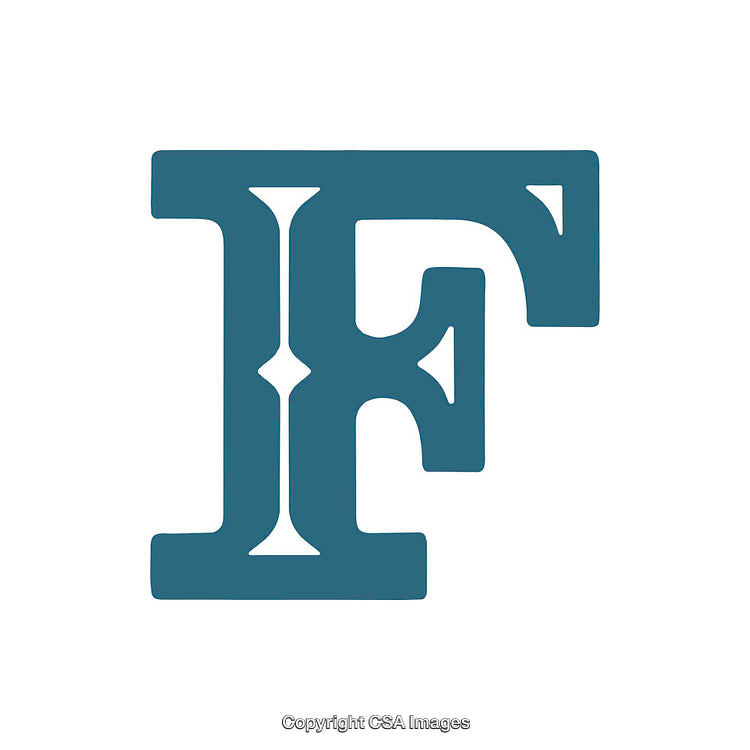 Blue Typeface Letter F with Decorative Serif Style on White Background