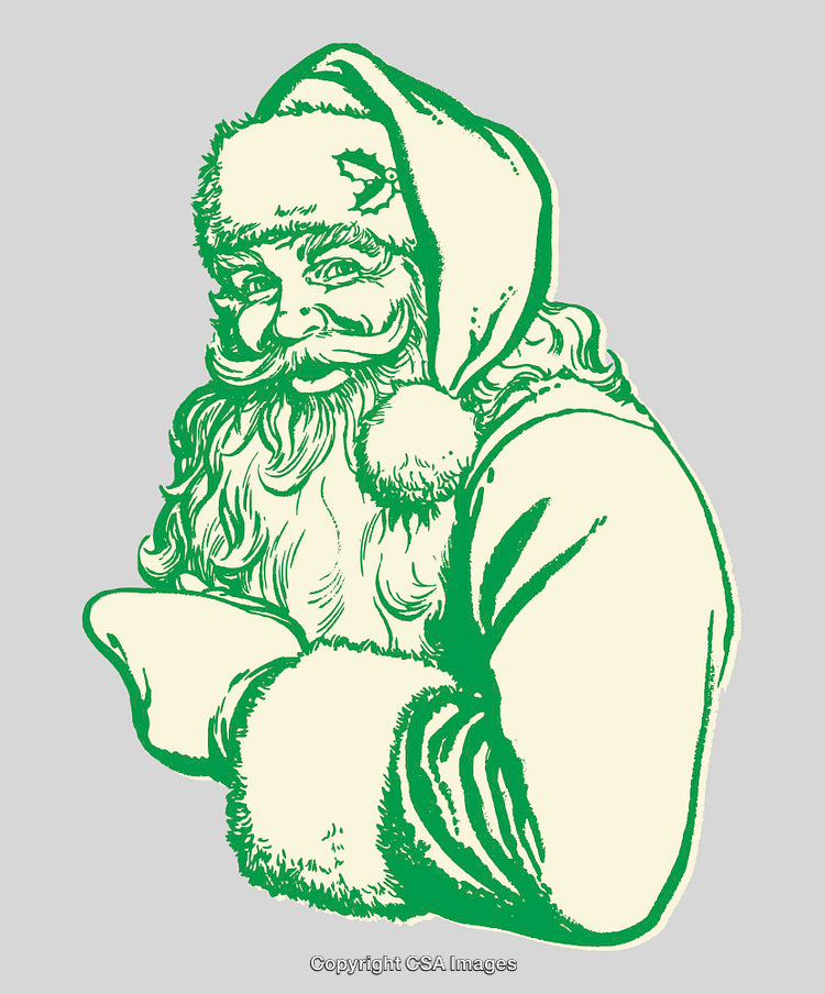 Vintage Line Art Depiction of Santa Claus in Christmas Attire