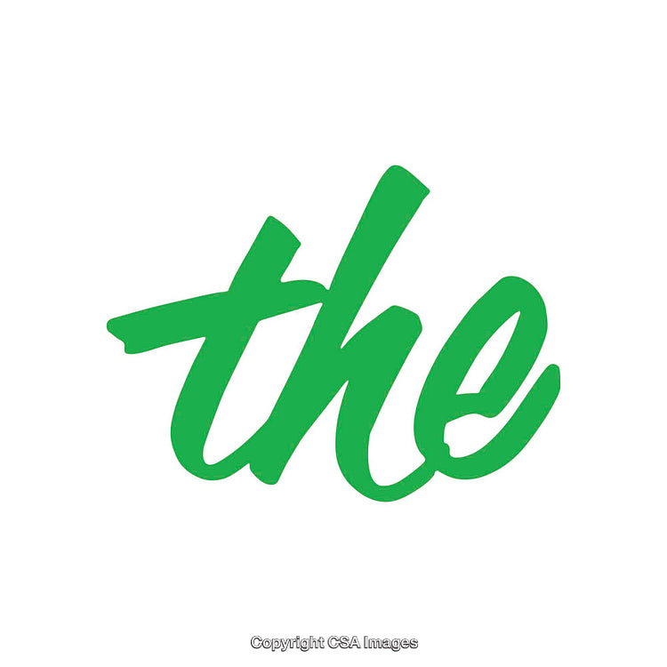 Green Calligraphic Word 'The' on White Background