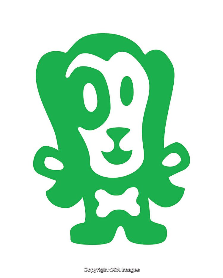 Green Cartoon Dog Icon with Bone Motif in Whimsical Style