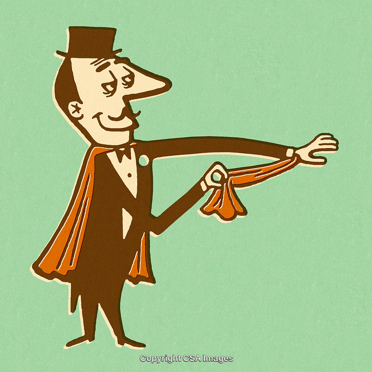 Vintage Magician Character Performing a Classic Trick Illustration