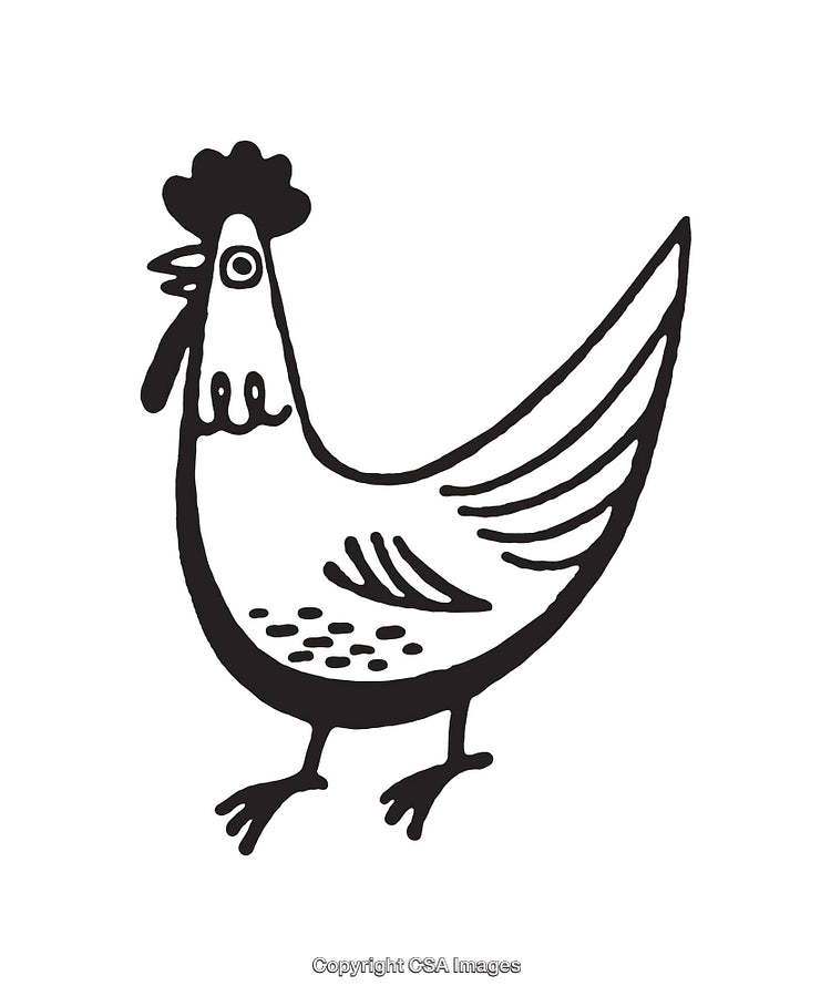 Charming Black And White Line Art Illustration of a Chicken
