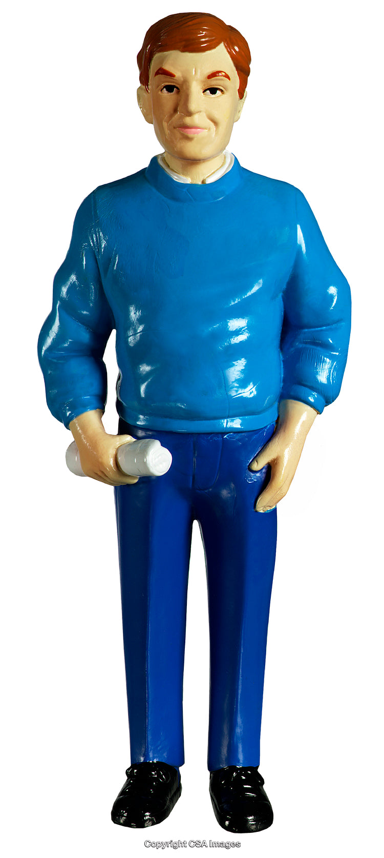 Classic Toy Figure in Blue Outfit Holding Bottle Accessory
