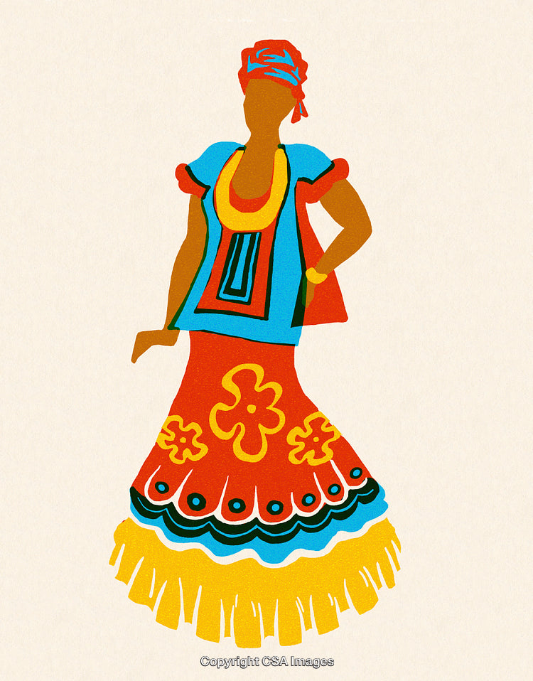 Colorful Illustration of a Woman in Traditional Attire and Headwrap