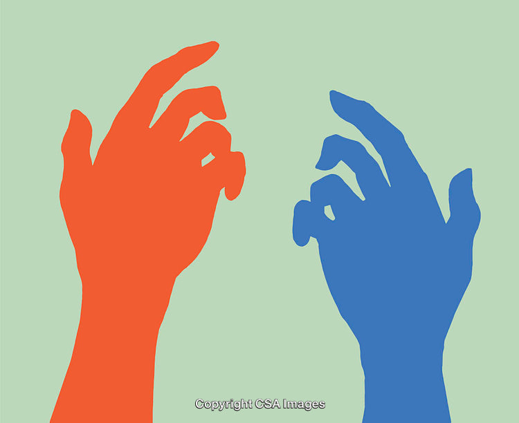 Abstract Illustration of Two Outstretched Hands in Contrasting Colors