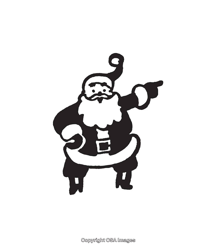 Black and White Line Art Illustration of Santa Pointing Joyfully