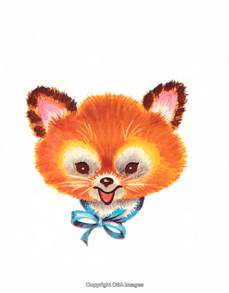 Illustration of a Cute Fox Face With a Blue Bowtie on a White Background