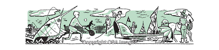 Illustrated Characters Enjoying Summer Activities by the Water