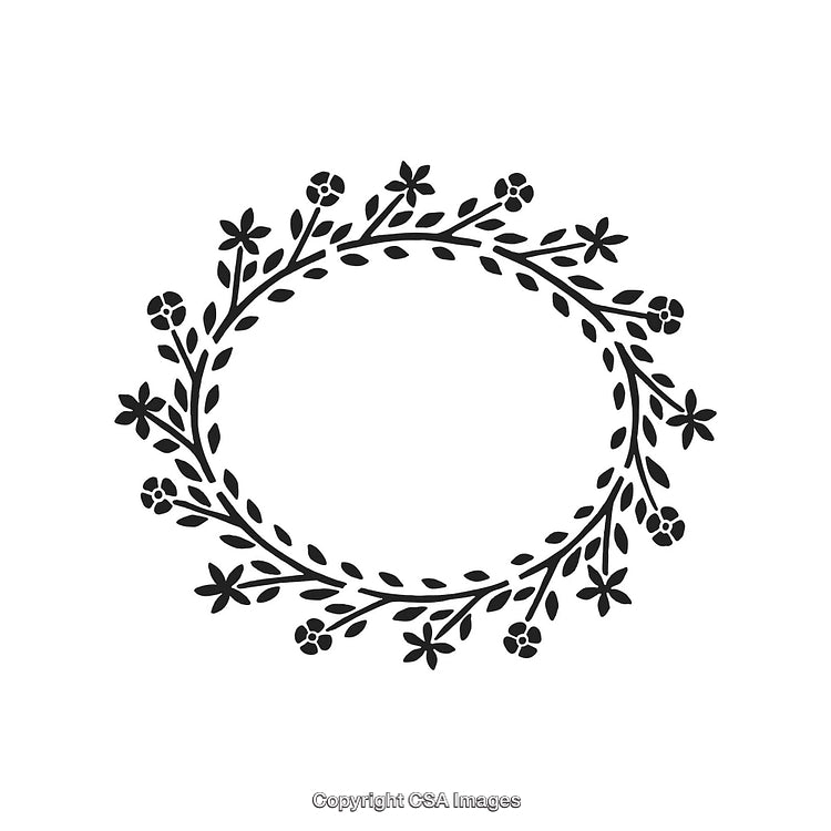 Elegant Floral Border With an Oval Shape in Black and White