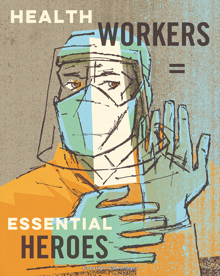 Illustration Highlighting Healthcare Workers as Essential Heroes in Protective Gear