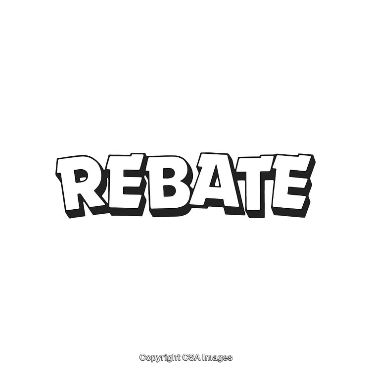 Bold Graphic Illustration Highlighting the Term 'Rebate' in Black and White Design