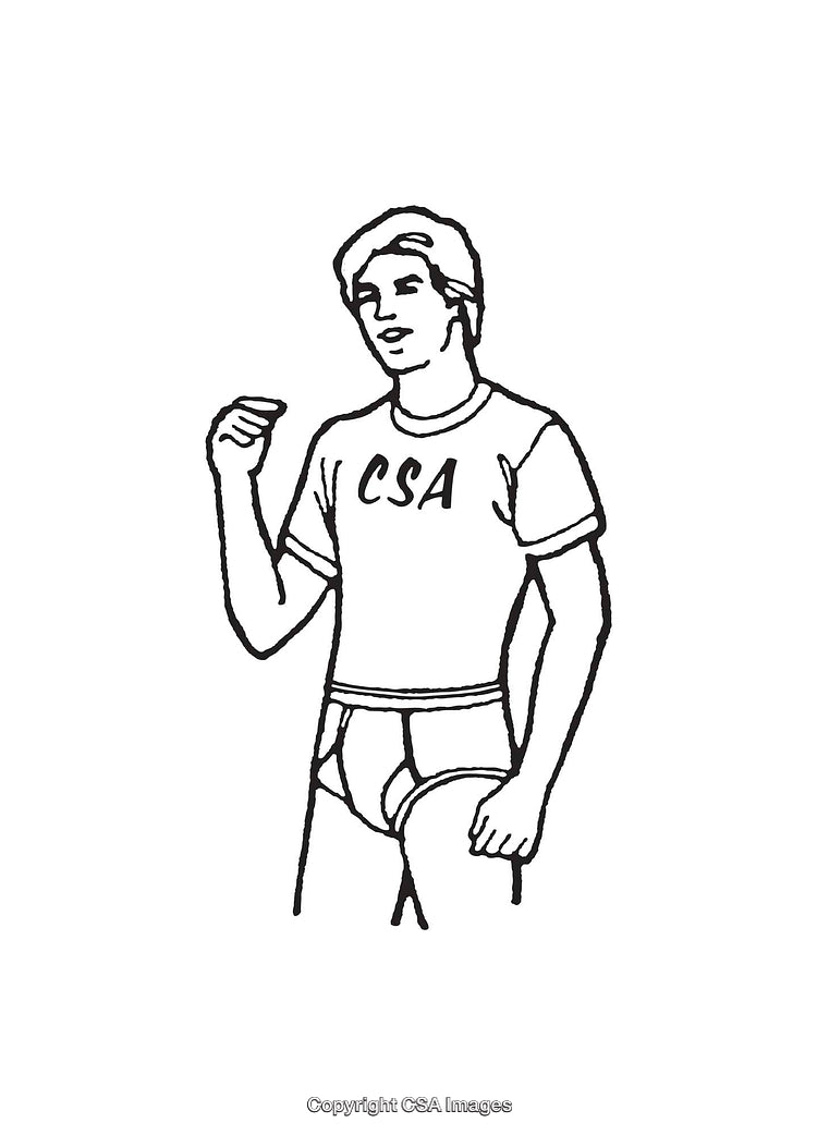 Black and White Line Art of a Standing Athlete