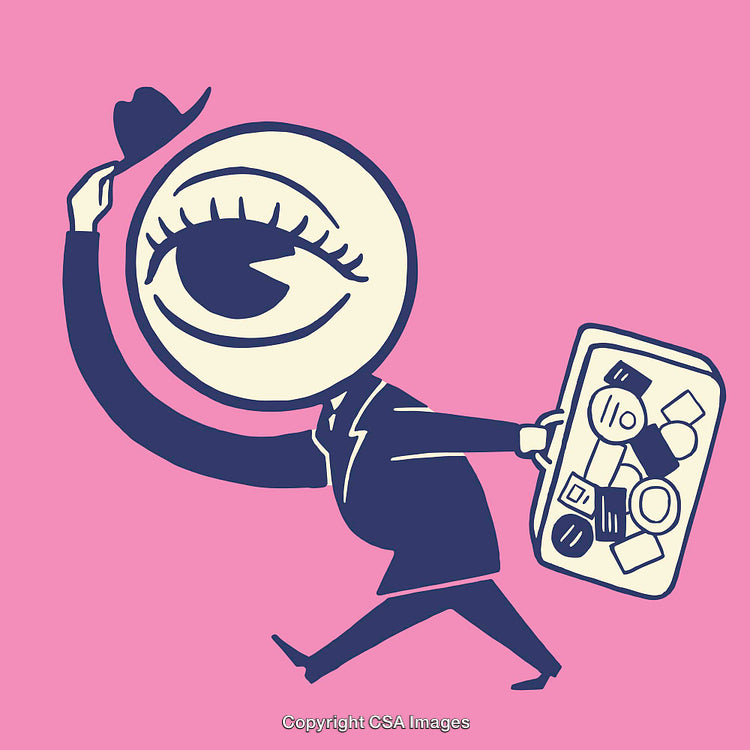 Whimsical Illustration of a Character Wearing a Suit on Pink Background