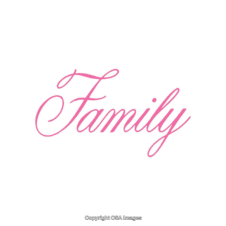 Pink Calligraphic Family Word on a White Background