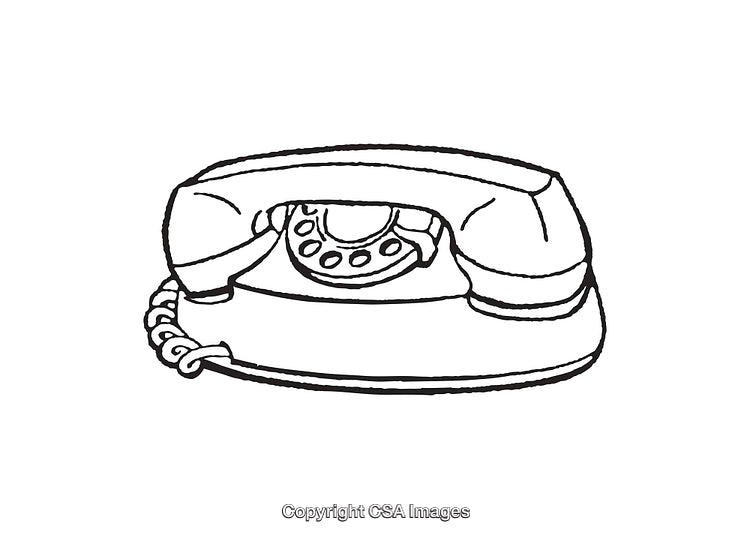 Vintage Rotary Telephone Line Art Illustration on White Background
