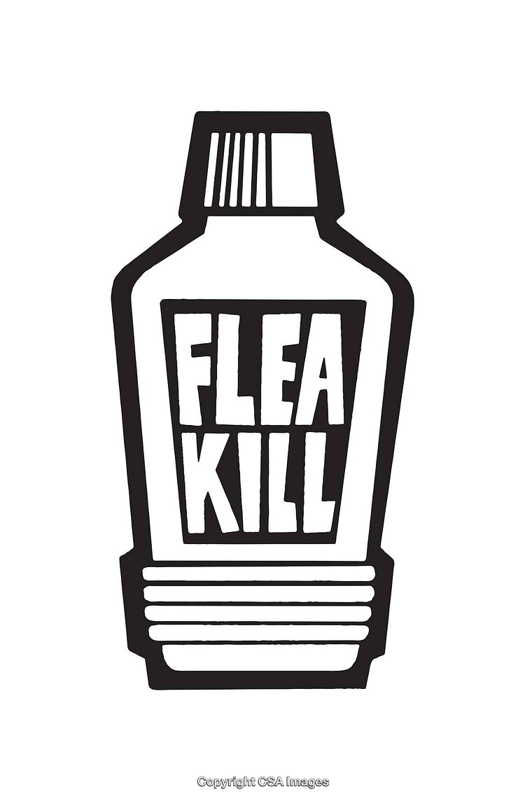 Black and White Line Art Illustration of a Flea Control Product