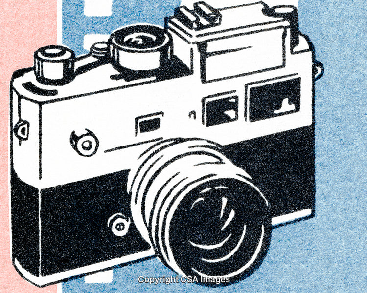 Vintage Camera Illustration in Retro Color Scheme Featuring Iconic Design
