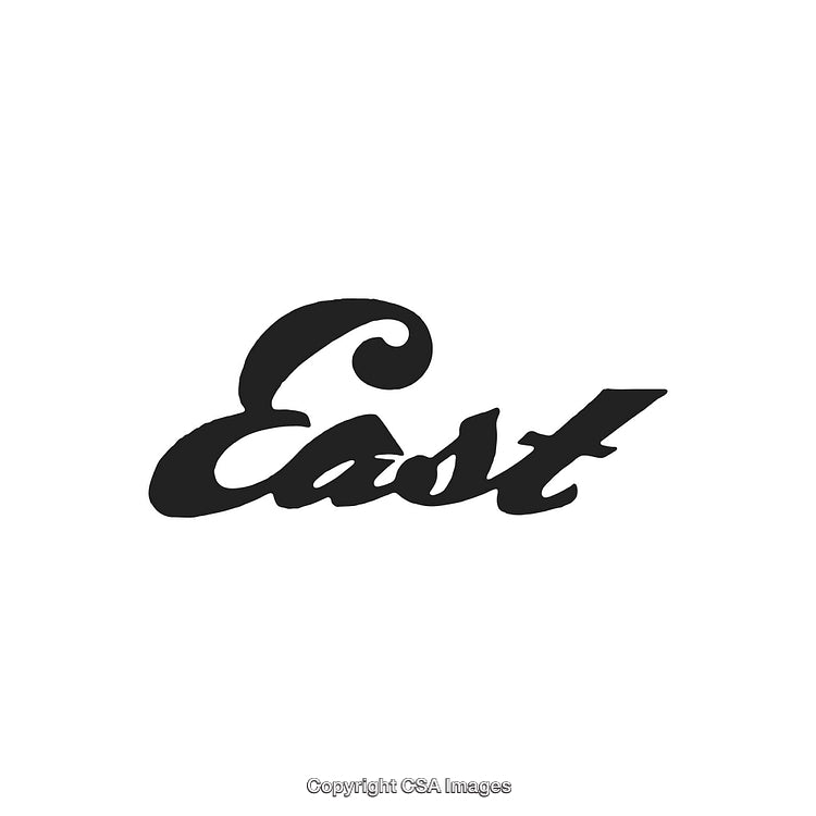 Stylized East Typography with Elegant Design Elements on White Background