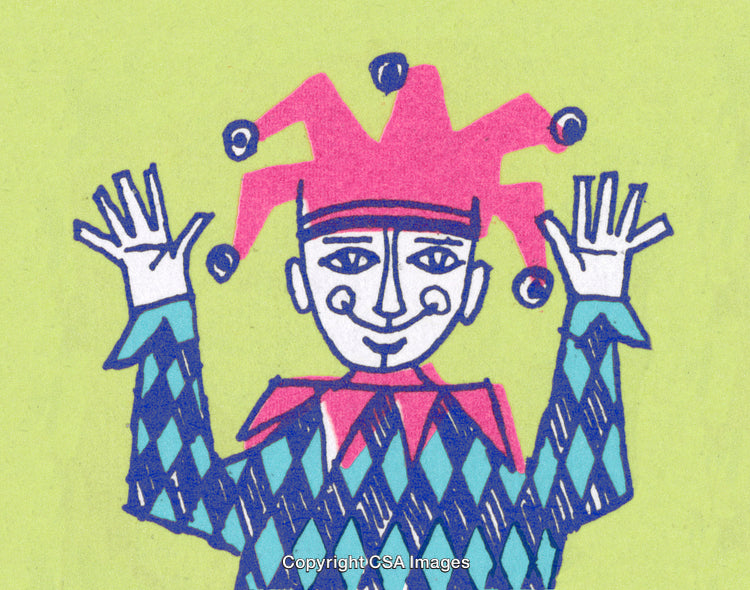 Illustration of a Jester Wearing Colorful Attire on a Vibrant Background