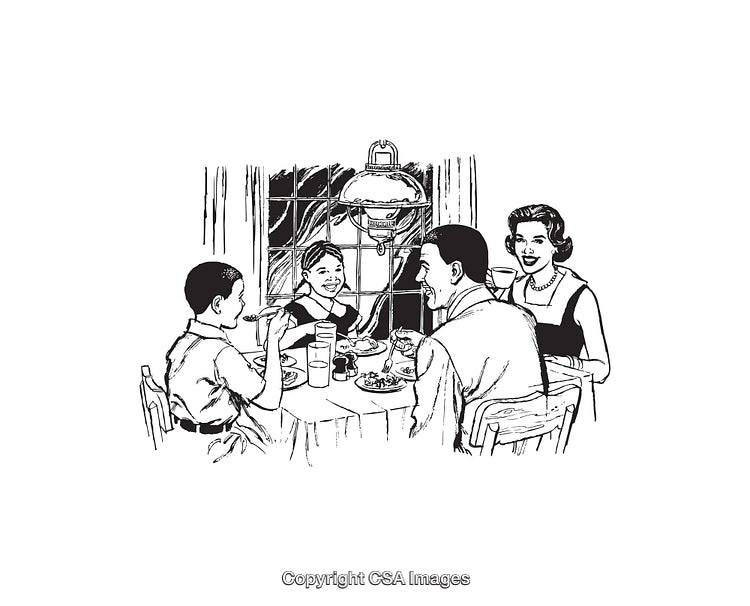 Vintage Family Dinner Illustration Showing Togetherness and Warmth
