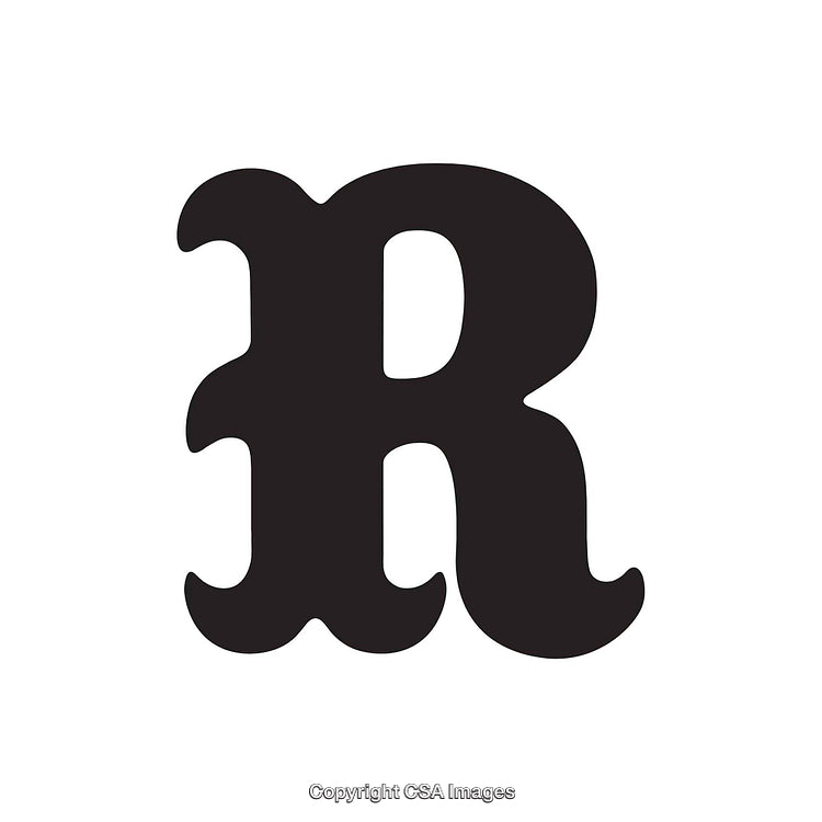 Stylized Black Letter R on White Background in Decorative Font