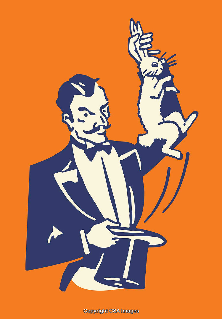Vintage Illustration of Magician Pulling a Rabbit from a Hat in Flair
