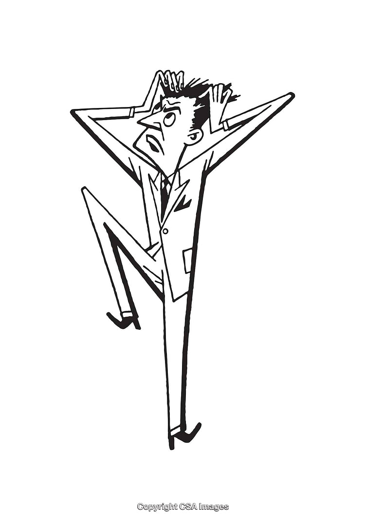 Black and White Line Art Illustration of Distressed Businessman Gesturing