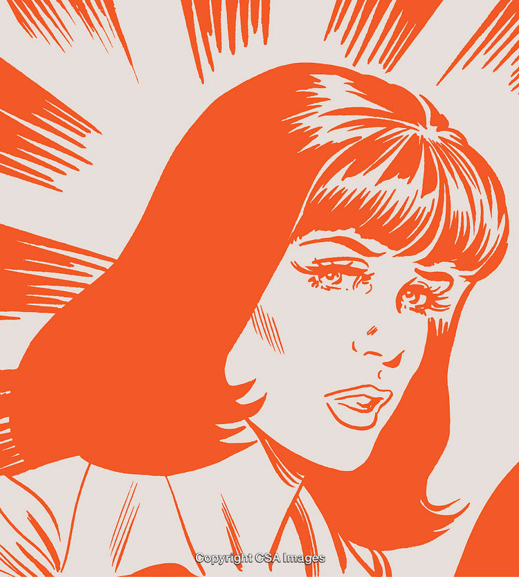 Retro Modern Illustration of Woman in Vibrant Orange Art Style