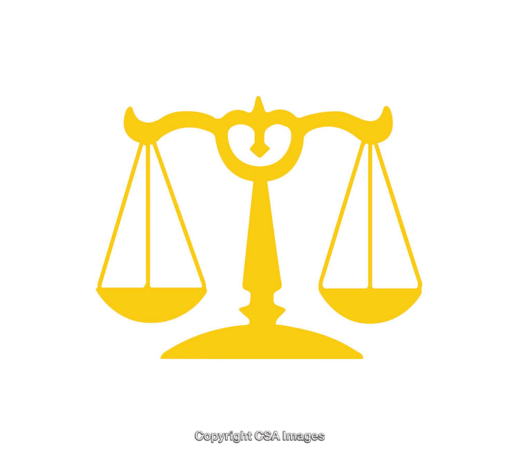 Yellow Scales Representing Justice and Balance on White Background