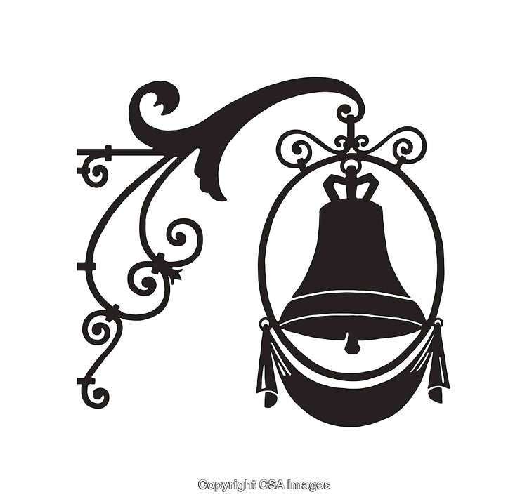 Ornate Black and White Vintage Bell Line Art Drawing