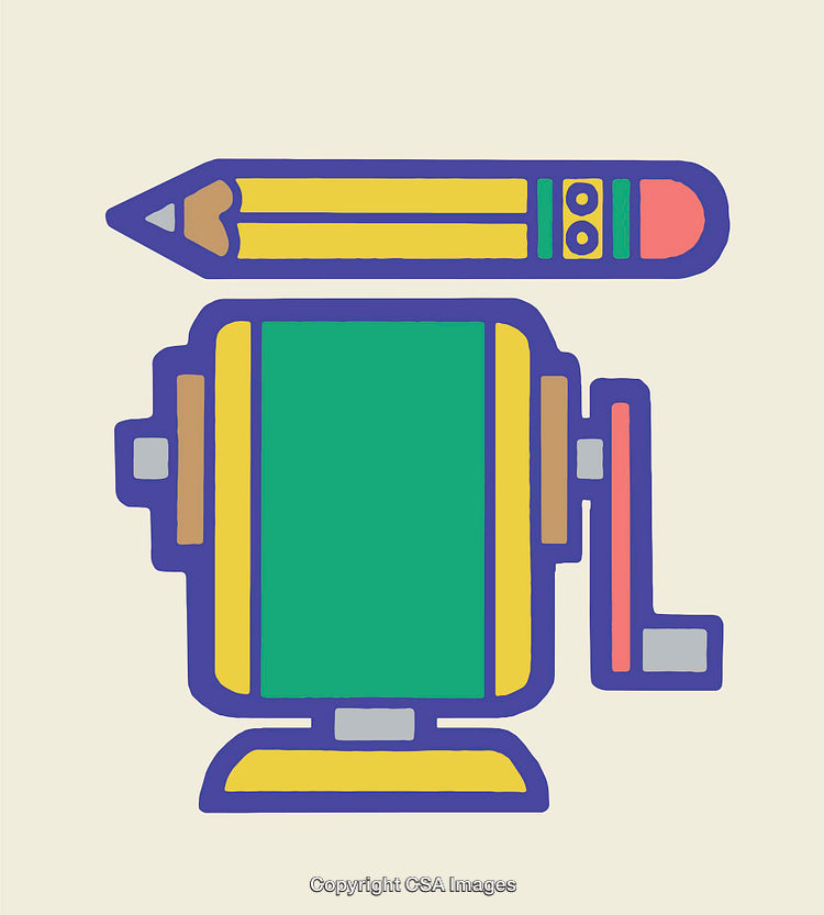 Colorful Line Art Illustration of a Pencil with Sharpener