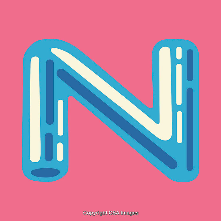 Colorful 3D Letter N on Pink Background With Playful Geometry