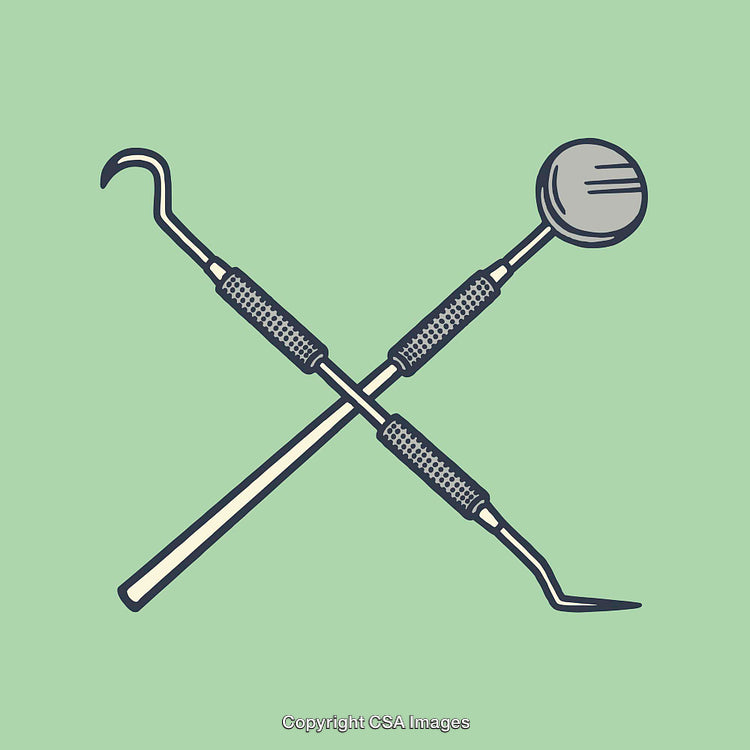 Dental Tools Crossed Line Art on a Light Green Background