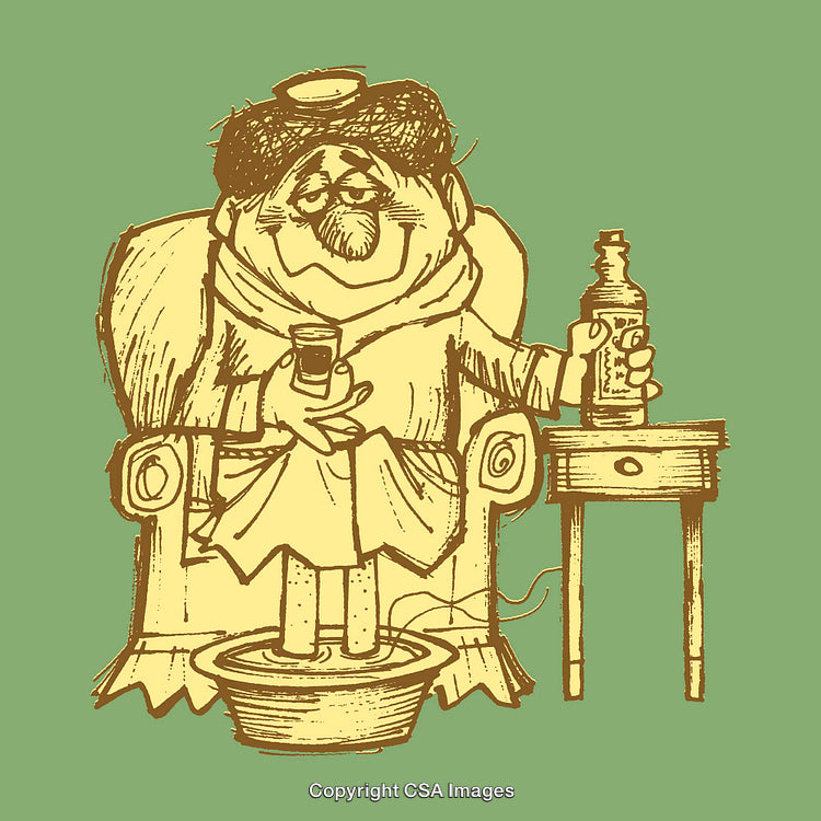 Humorous Illustration of Man Holding Bottle While Relaxing in Comfort