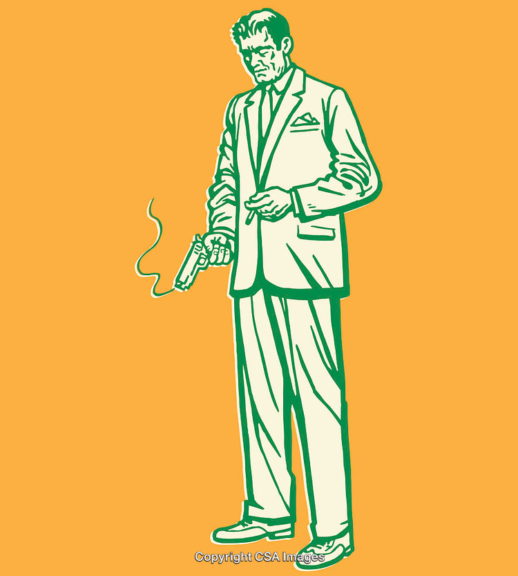 Vintage Styled Illustration of a Man Holding a Smoking Gun