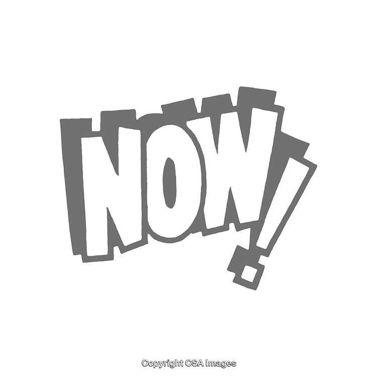 Grayscale Comic Style Illustration of the Word 'Now!'