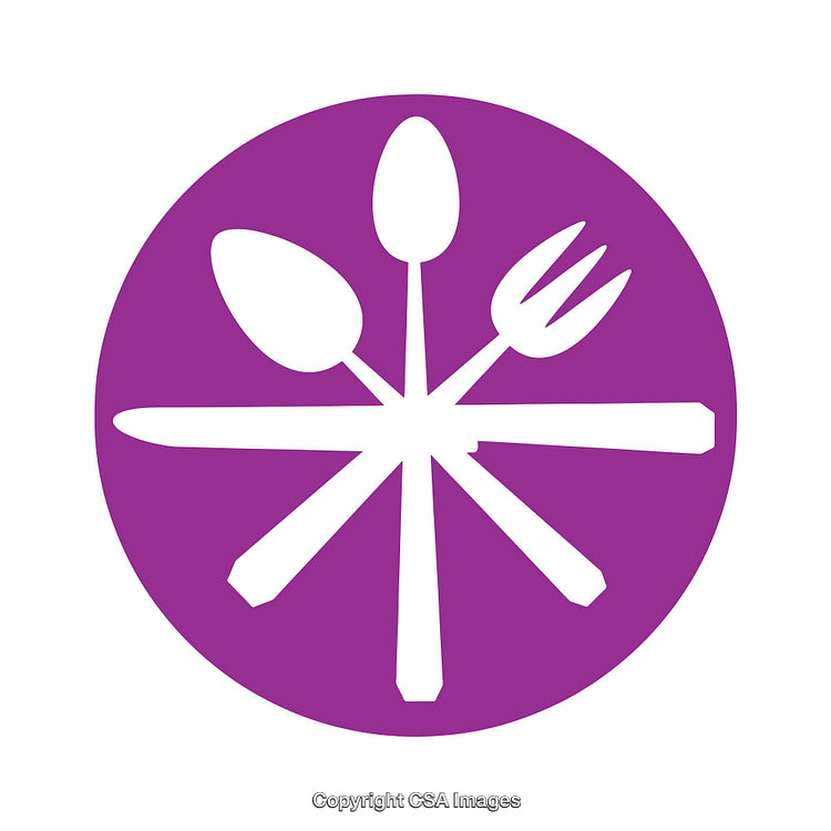Purple Circle Icon Featuring Cutlery Silhouettes in White Design
