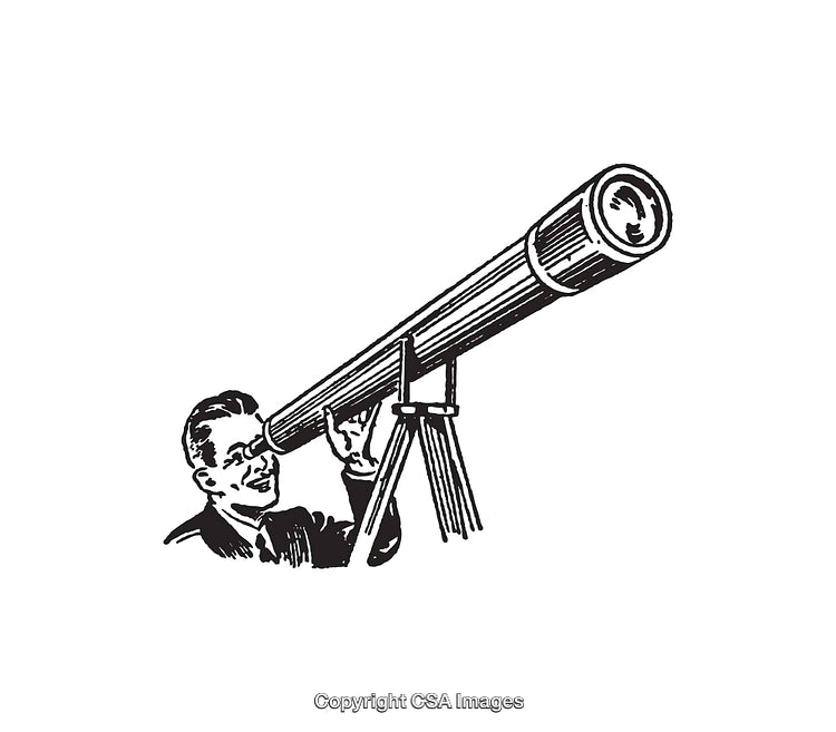 Vintage Style Illustration of Man Observing with Telescope