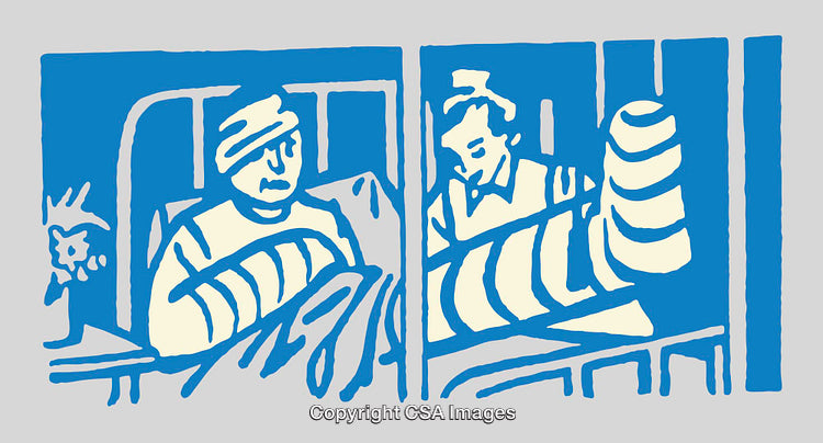Illustration of Hospitalized Patient and Caring Nurse Interaction in Recovery
