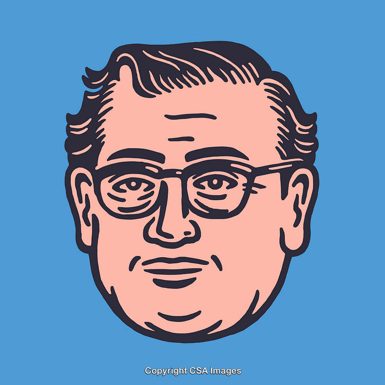 Retro Style Portrait Illustration of a Man With Glasses and Calm Expression
